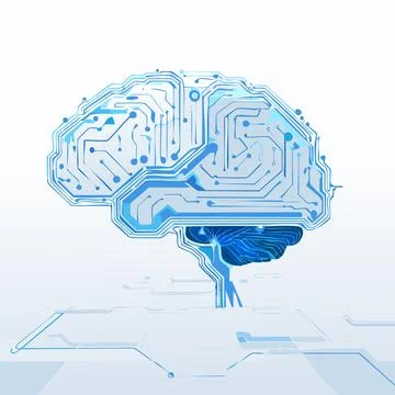 Vector illustration of a human brain with electronic circuit board patterns.. Stock Illustration