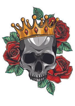 Vector illustration human death skull in crown with roses Illustrazione stock