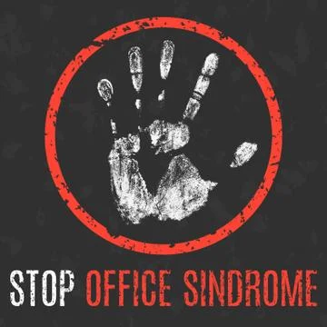 Vector illustration. Human diseases. Stop office syndrome. Ilustración de archivo