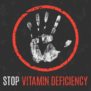 Vector illustration. Human diseases. Stop vitamin deficiency. Ilustração Stock