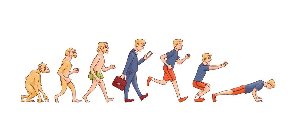 Vector illustration of human evolution from ape to man. Stock Illustration