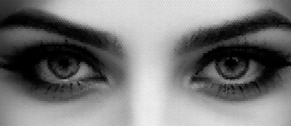 Vector illustration of a human eye made using a halftone hexagon pattern. Stock Illustration
