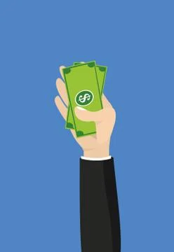 Vector illustration of human hand holding money dollar banknote Stock Illustration