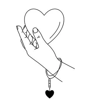 Vector illustration human hand holding heart. Love symbol. Hand drawn line ar Stock Illustration