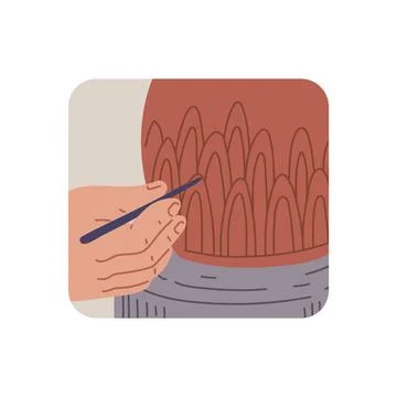 Vector illustration of human hands forming a pattern on clay pottery. Stock Illustration