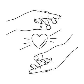 Vector illustration of human hands holding heart. Hand drawn line art style.  Stock Illustration