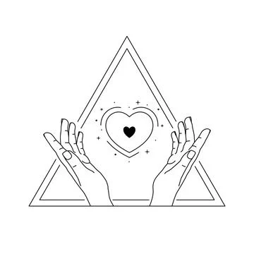 Vector illustration of human hands holding heart. Hand drawn line art style.  Stock Illustration