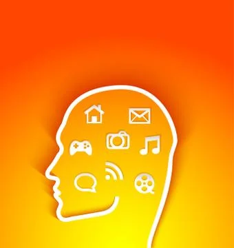Vector illustration of  human head with multimedia icons Stock Illustration