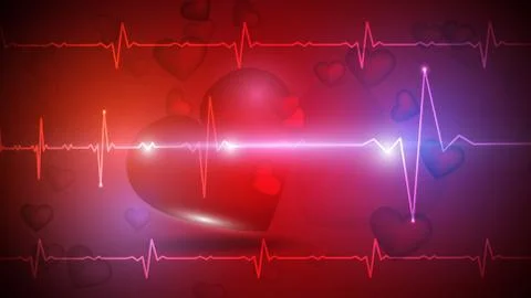 Vector illustration of a human heart on the background of a glowing heart rate Stock Illustration