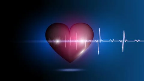 Vector illustration of a human heart on the background of a glowing heart rate Stock Illustration