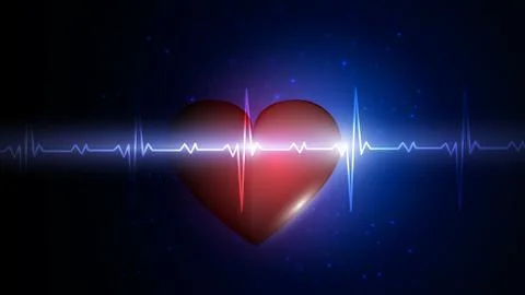 Vector illustration of a human heart on the background of a glowing heart rate Stock Illustration