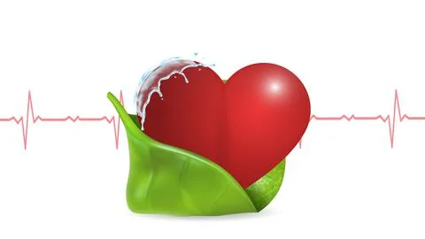 Vector illustration of a human heart on a background of leaves and heart rate Illustrazione stock