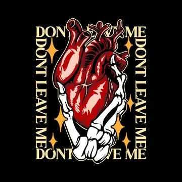 Vector illustration of human heart with bones on black background. Design f.. Stock Illustration