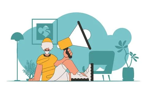 Vector illustration of a human resources specialist. Stylish man sits on th.. Stock Illustration