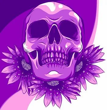 Vector illustration of Human skull and flower Stock Illustration