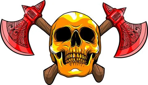 Vector illustration of human skull with ax Stock Illustration