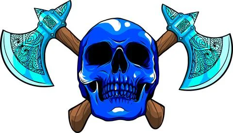 Vector illustration of human skull with ax Stock Illustration