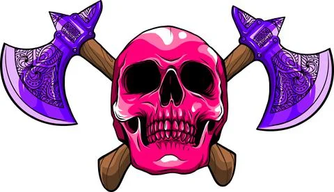 Vector illustration of human skull with ax Illustrazione stock