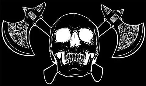 Vector illustration of human skull with ax Stock Illustration