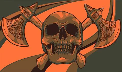 Vector illustration of human skull with ax Stock Illustration