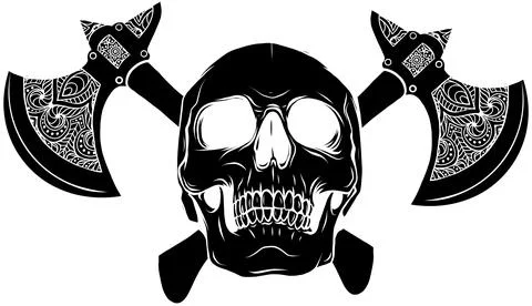 Vector illustration of human skull with ax Stock Illustration
