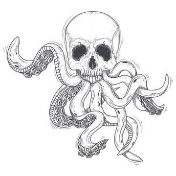 Vector illustration of a human skull with tentacles Stock-Illustration