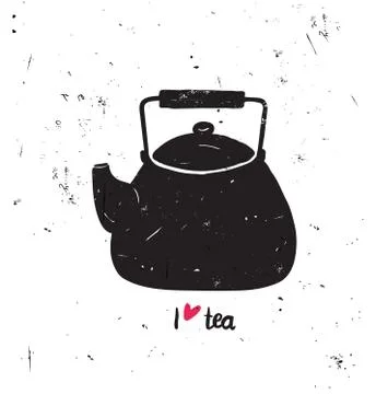 Vector illustration I love tea with lettering. Black pot Illustrazione stock