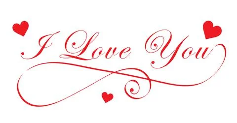 Vector Illustration I Love You in Continuous Red Cursive Line with Integrated He Stock Illustration