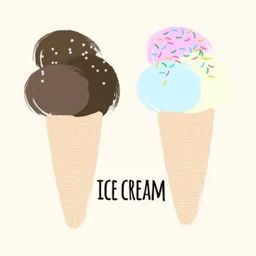 Vector illustration the ice cream cone in cartoon style on light Stock Illustration