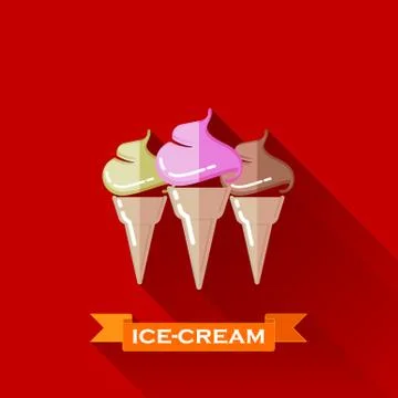 Vector illustration with ice-cream cones icon in flat design style Stock Illustration