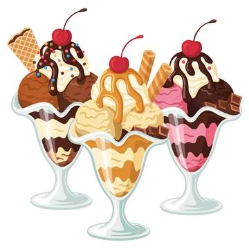 Vector illustration of Ice Cream Sundaes Various Types Stock Illustration