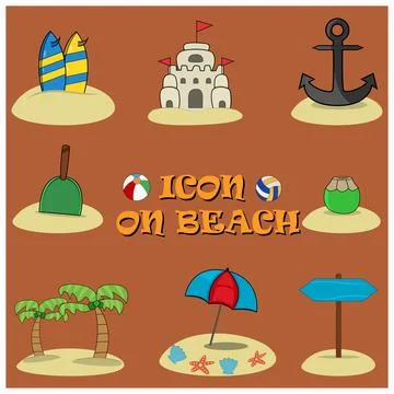 Vector Illustration of Icon On Beach, Summer Time Theme Stock Illustration
