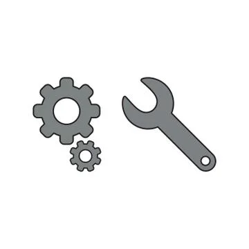 Vector illustration icon concept of gears with spanner. Black outlines and co Stock Illustration