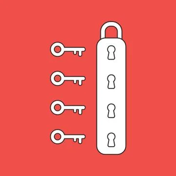 Vector illustration icon concept of padlock with four keyholes and keys. Stock Illustration