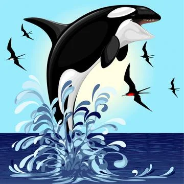 Vector illustration icon of a Killer Whale Spirit Orca Jumping on water isolated Illustrazione stock