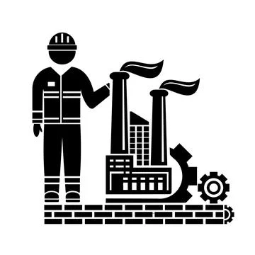 Vector illustration, icon, logo of industry and factory.  Illustrazione stock