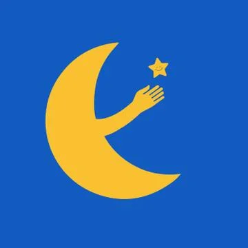 Vector illustration of icon moon and the star in the style of flat Stock Illustration
