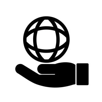 Vector illustration, icon, planet logo and hands. Stock Illustration