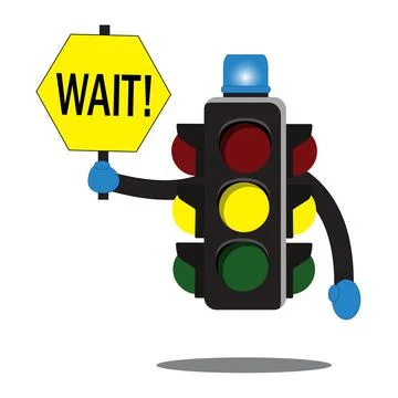 Vector illustration of the icon of a yellow traffic light holding a WAIT letter Stock Illustration