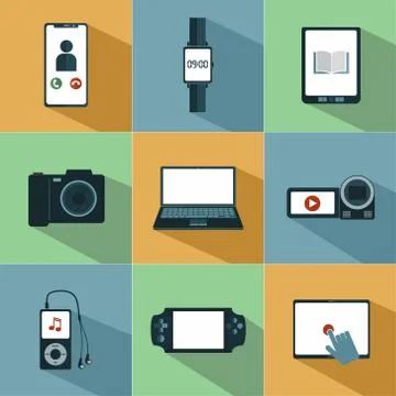 Vector illustration of icons of different electronic devices Stock Illustration