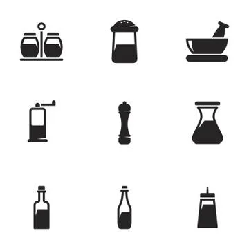 Vector illustration of icons on a theme of spices and sauce. White background Stock Illustration