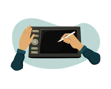Vector illustration of an illustrator working on a graphic tablet. The profes Illustrazione stock