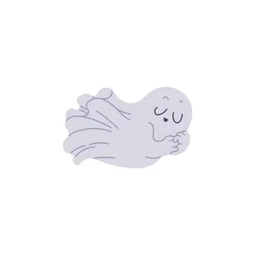 Vector illustration with an image a cute serenely sleeping flying ghost on a Stock Illustration