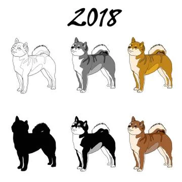 Vector illustration of an image of a dog breed of Shiba Inu. Black line, blac Stock Illustration