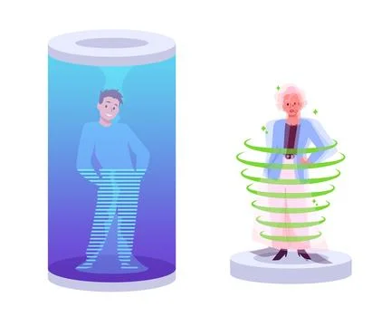 Vector illustration with an image of a guy and a woman using modern Stock Illustration