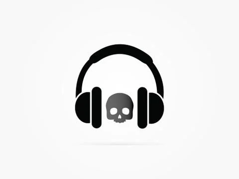 Vector Illustration image of human skull in stereo ear-phones logo Stock Illustration