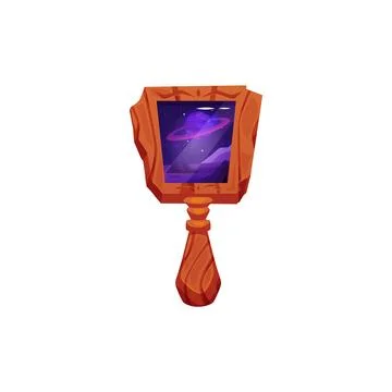 Vector illustration with the image of a magic wooden mirror with a handle Illustration