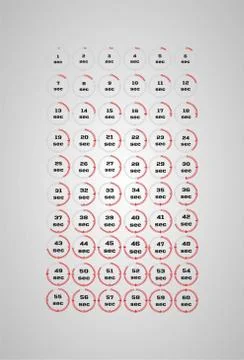 Vector illustration, increments from 1 to 60 seconds, Stopwatches set 1. Stock Illustration