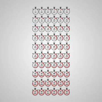 Vector illustration, increments from 1 to 60 seconds, Stopwatches set 4. Stock Illustration
