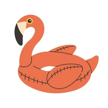 Vector illustration of an inflatable flamingo pool ring in a coral color. Simple Stock Illustration